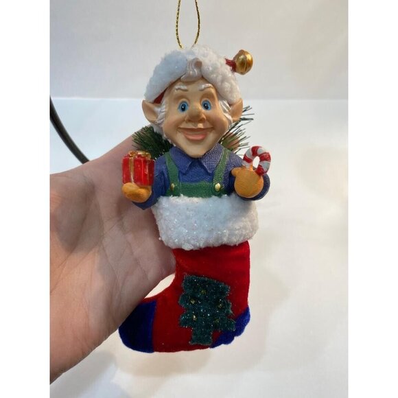 Elf In in a Stocking Christmas Tree Ornament 6" - Picture 6 of 6